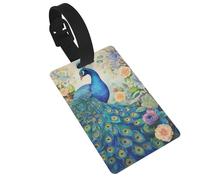 Blue Peacock in The Enchanted Forest Prints Luggage Tags are Lightweight Easy to Use and Quick to Identify for Travel Suitcases, and Duffel Bags.