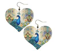 Blue Peacock in the Enchanted Forest Prints Stylish Heart-Shaped Earrings Lightweight Women'S Accessories Perfect For Parties And Valentine'S Day.