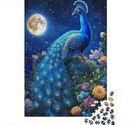 Blue Peacock Jigsaw Puzzles Flowers Under The Stars Challenge Toy Educational Games Home Decoration for Adults& Teenager Age 14 Years Up 70x50cm/1000pcs