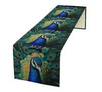 Blue Peacock Linen Table Runner 72 Inches Long Farmhouse Table Runners Dining Table Dresser Runner Scarves Tabletop Decoration for Kitchen Home Party Holiday