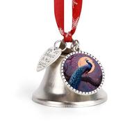 Blue Peacock Moon Funny Christmas Bell Ornaments Wing And Heart Christmas Bells with Red Rope for Weddings Parties