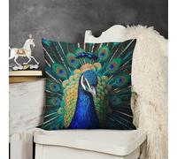 Blue Peacock Plush Pillow Case Soft Fluffy Decorative Throw Pillow Cover with Invisible Zipper Double Side Personality Cushion Case for Couch Bed Sofa Car Bedroom 12 "x12