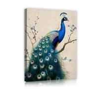 Blue Peacock Poster Prints Chinese Blossom Canvas Wall Art 75x100cm