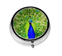 Blue Peacock Print Personalised Portable Pillbox with,Mini Pillbox Compact and Convenient Pill Organiser for Storing and Organising Pills