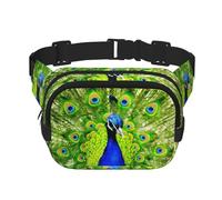 Blue Peacock Print Stylish and Practical Waist Bag,Adjustable,Perfect for Travel,and Outdoor Activities