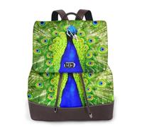 Blue Peacock Print Women Fashion Backpack Ladies Pu Leather Backpacks Handbag Waterproof Rucksack Travel Backpack with Flap