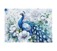 Blue Peacock Puzzles Flower Puzzle for Adults 1000 Pieces, Beautiful Bird Art Jigsaw Puzzles 1000 Pieces Nature Puzzle, Fantasy Green Peacock Painting Puzzle