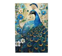 Blue peacock standing among flowers Picture puzzle.Wooden Jigsaw Puzzle for Adults Kids, Challenging jigsaw puzzle decorations