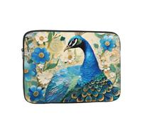 Blue Peacock Standing Among Flowers Printed Laptop Cover Portable Protective Case Suitable for Business Trips and Documents 12 inch