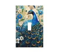 Blue Peacock Standing Among Flowers Printed Switch Coversâ€“Single and Double Socket Wall Plates,for Light Switches, Electrical Panels