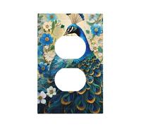 Blue Peacock Standing Among Flowers Printed Switch Coversâ€“Single and Double Socket Wall Plates,for Light Switches, Electrical Panels