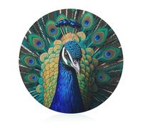Blue Peacock Tempered Glass Cutting Board Round Chopping Board with Anti-Slip Feet Scratch Resistant Chopping Block for Kitchen Countertop Easy to Clean 7.9"X 7.9"