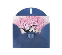 Blue Pearlescent Paper Holiday Cards 4"x6" MSRHIUEF Cherry Blossom Watercolor Printing Greeting Cards for Christmas, Birthday, Wedding Anniversary & Party Invitations