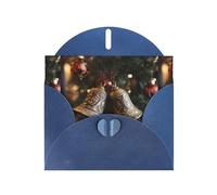 Blue Pearlescent Paper Holiday Cards 4"x6" YYHHAOFA Bells on Christmas tree Pattern Greeting Cards for Christmas, Birthday, Wedding Anniversary & Party Invitations