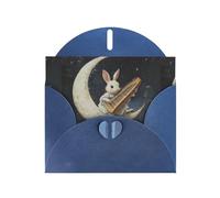 Blue Pearlescent Paper Holiday Cards 4"x6" YYHHAOFA Bunny playing the piano Pattern Greeting Cards for Christmas, Birthday, Wedding Anniversary & Party Invitations