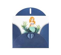 Blue Pearlescent Paper Holiday Cards 4"x6" YYHHAOFA Mermaid on seaweed Pattern Greeting Cards for Christmas, Birthday, Wedding Anniversary & Party Invitations