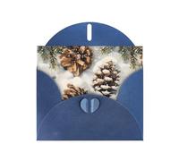 Blue Pearlescent Paper Holiday Cards 4"x6" YYHHAOFA Pine cones in the snow Pattern Greeting Cards for Christmas, Birthday, Wedding Anniversary & Party Invitations