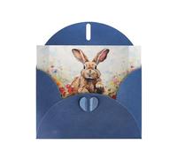 Blue Pearlescent Paper Holiday Cards 4"x6" YYHHAOFA Rabbit running in the flower field Pattern Greeting Cards for Christmas, Birthday, Wedding Anniversary & Party Invitations