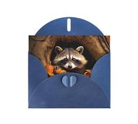 Blue Pearlescent Paper Holiday Cards 4"x6" YYHHAOFA Raccoon in The Fall Tree Hole Pattern Greeting Cards for Christmas, Birthday, Wedding Anniversary & Party Invitations