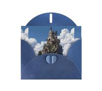 Blue Pearlescent Paper Holiday Cards 4"x6" YYHHAOFA The castle on top of the hill Pattern Greeting Cards for Christmas, Birthday, Wedding Anniversary & Party Invitations