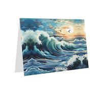Blue Pearlescent Paper Holiday Cards 4"x6" YYHHAOFA Wave Sailboat Seagull Pattern Greeting Cards for Christmas, Birthday, Wedding Anniversary & Party Invitations