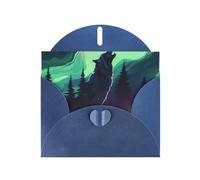 Blue Pearlescent Paper Holiday Cards 4"x6" YYHHAOFA wolves howl in the northern lights Pattern Greeting Cards for Christmas, Birthday, Wedding Anniversary & Party Invitations