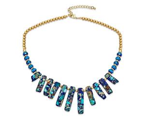 Blue Peck Organic Faceted Beads And Compress Turquoise Irregular Stone Bib Fan Statement Collar Choker Necklaces Western Jewelry For Women Teens Gold Plated Bead & Clasp Adjustable