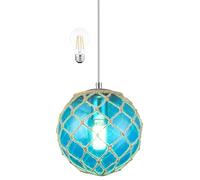 Blue Pendant Light Coastal Pendant Light Nautical Pendant Lighting Beach House Lighting Fixtures Ocean Lighting Fixture Coastal Hanging Light Fixtures Fish Float Glass Ball Lighting(Bulb Incl.