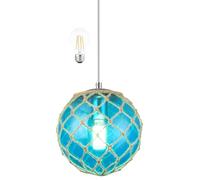 Blue Pendant Light Coastal Pendant Light Nautical Pendant Lighting Beach House Lighting Fixtures Ocean Lighting Fixture Coastal Hanging Light Fixtures Fish Float Glass Ball Lighting(Bulb Incl.