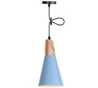 Blue Pendant Light for Bedside Cone Hanging Lighting Wood Accent, Nordic Decorative Semi-Flush Mount Ceiling Light Modern LED Hanging Pendant Light for Hallway Kitchen, Dining Table