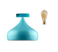 Blue Pendant Light for Kitchen Island E27 Adjustable Hanging Ceiling Lamp 31.5cm Metal Shade Vintage Industrial Style Lighting for Dining Room Living Room Bedroom Cafe Bar Restaurant With Bulb