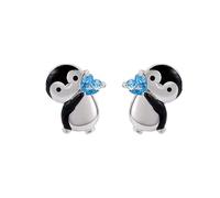 Blue Penguin Earrings Funny Animal 3D Effect Women Pretty Pearl Clip on for
