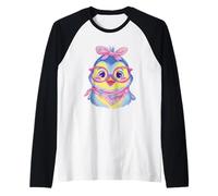 Blue Penguin Portrait Animal Lover Graphic Pink Glasses Raglan Baseball Tee