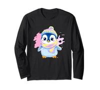 Blue Penguin Winter Portrait Lover Graphic Pastel Scarf Long Sleeve T-Shirt