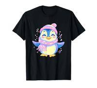 Blue Penguin Winter Portrait Lover Graphic Pink Scarf Bird T-Shirt