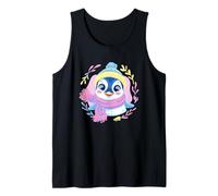 Blue Penguin Winter Portrait Lover Graphic Yellow Pink Scarf Tank Top