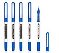 Blue Pens 5 Pack, 0.5mm Fine Point Gel Pens, Quick-Drying Blue Ink Rollerball Pens with Smooth Writing, Visible Ink Window for Writing, Handwriting, Journaling, School, Office & Everyday Use