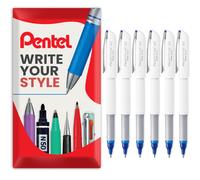 (Blue) Pentel BY108 Floatune Advanced Rollerball Pen 0.8mm Nib Pack of 6