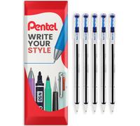 (Blue) Pentel Superb Stick Ballpoint Pen 0.7mm Fine Tip, 5 Pack