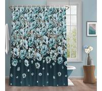 Blue Peony Floral Shower Curtain with 12 Hooks Retro Blue Gradient Flowers Leaf Dark Green Waterproof Fabric Shower Curtains Sets for Bathroom Bath Decorations, Machine Washable, 36"x78"
