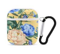 Blue Peony Flower Earphone Case Cover Compatible with AirPods 1&2 Shockproof Bluetooth Headset Case White-style