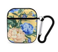Blue Peony Flower Earphone Case Cover Compatible with AirPods 1&2 Shockproof Bluetooth Headset Case Black-style