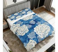 Blue Peony Super King Duvet Coverless, Reversible Design, Chinese Floral Comforter & 2 Pillow Cases for Bedroom Decor, 10.5 Tog Ultra Soft Microfibre, All Seasons #y400