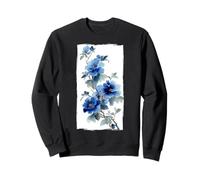 Blue Peony Watercolor Flower Japanese Ink Wash Style Sweatshirt