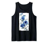 Blue Peony Watercolor Flower Japanese Ink Wash Style Tank Top
