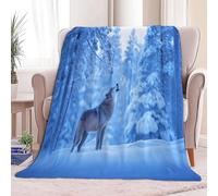 Blue Personalised Baby Blanket for Boys Girls Kids, 39 × 52 inch Soft Cozy Fluffy Fuzzy Flannel Blankets - Baby Size Nature Animal Wolf Pattern Printed Throw Blanket for Teen