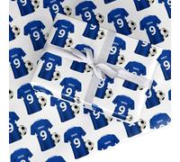 Blue Personalised Football Shirt Wrapping Paper Custom Birthday Gift Wrap - For Him Mens Dad Father's Day Christmas Boys Kids Adult - Any Name & Number - 3 Sheets (50cm x 65cm each)