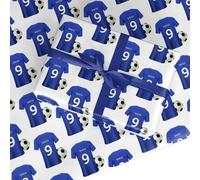 Blue Personalised Football Shirt Wrapping Paper Custom Birthday Gift Wrap - For Him Mens Dad Father's Day Christmas Boys Kids Adult - Any Name & Number - 3 Sheets (50cm x 65cm each)