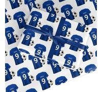 Blue Personalised Football Shirt Wrapping Paper Custom Birthday Gift Wrap - For Him Mens Dad Father's Day Christmas Boys Kids Adult - Any Name & Number - 1 Sheet (50cm x 65cm)