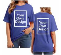 Blue Personalised Gifts for Women Front Back Printed Custom T Shirt Customised Short Sleeve Solid Loose Funny Tee Top Music Fans & Fashion Trendsetters Size 18